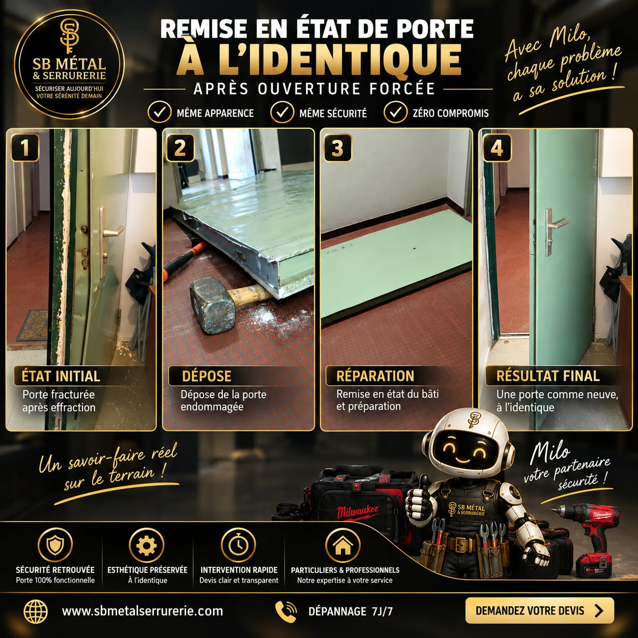 Remise en état de porte à l'identique après ouverture forcée – SB Métal Serrurerie
